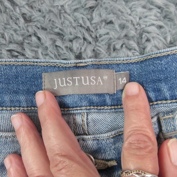 JustUSA Jeans Womens 14 Blue Longer Length Wide Leg Fringe Hem 32x30* NWT - Picture 11 of 16